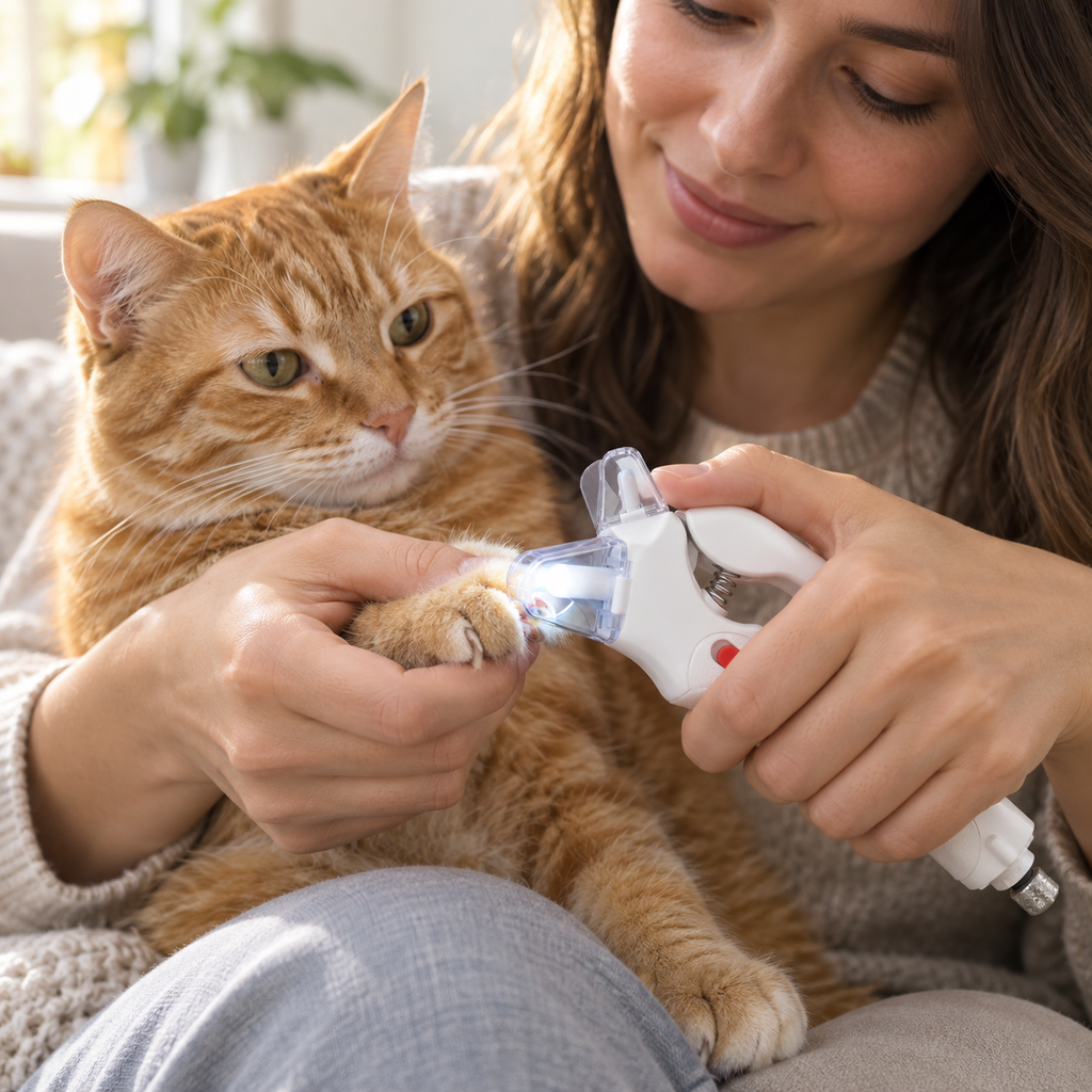 POUPIPETS Pet Nail Clippers – 2-in-1 LED Dog & Cat Clipper with Nail Grinder