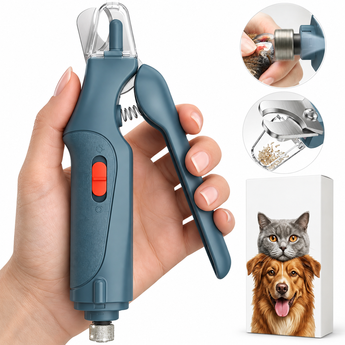POUPIPETS Pet Nail Clippers – 2-in-1 LED Dog & Cat Clipper with Nail Grinder