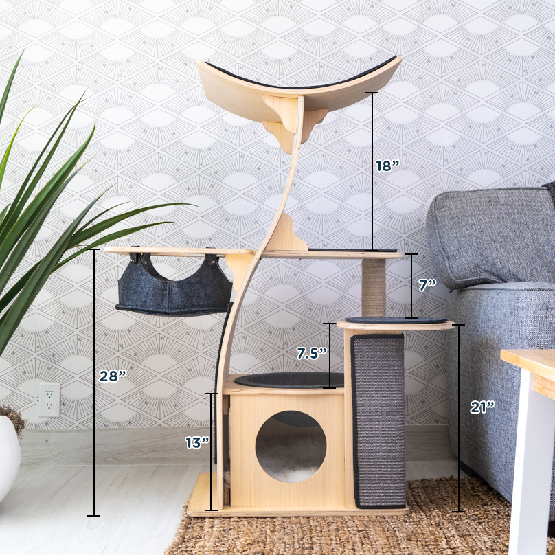Dailypets Wooden Cat Tree Condo, Multi-Level Tower with Hammock and Cubby