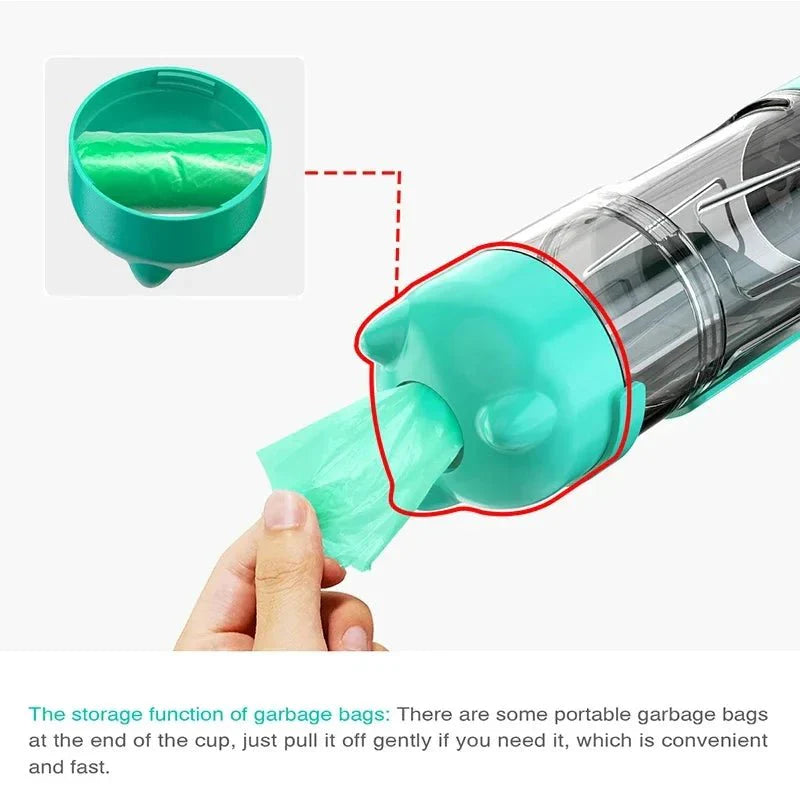 Dailypets 3-in-1 Portable Pet Water Bottle with Food Container and Waste Bag Holder