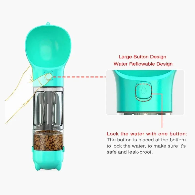 Dailypets 3-in-1 Portable Pet Water Bottle with Food Container and Waste Bag Holder