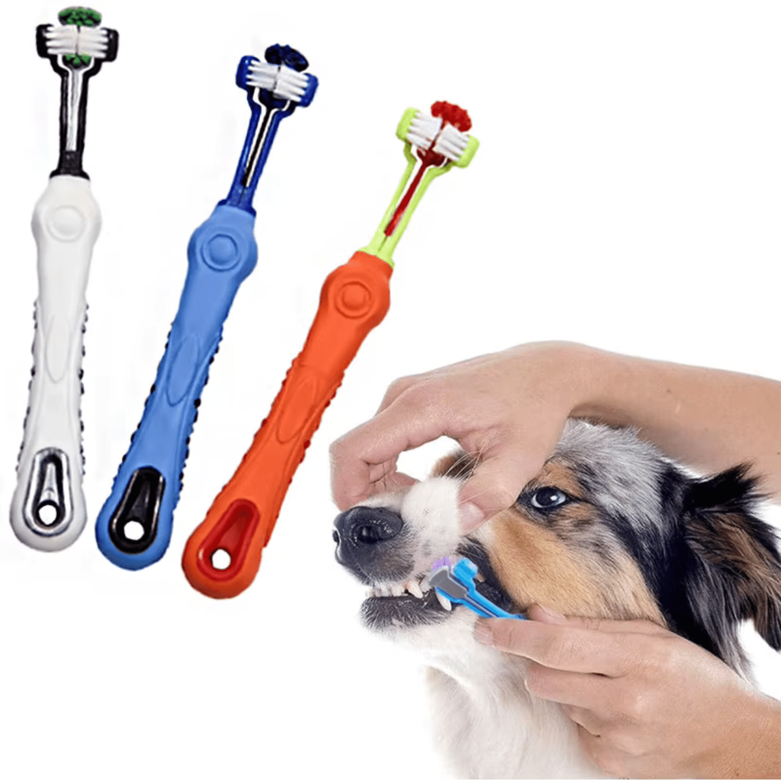 Dailypets Pet Toothbrush with Three-Sided Brush Head for Faster Dog and Cat Cleaning
