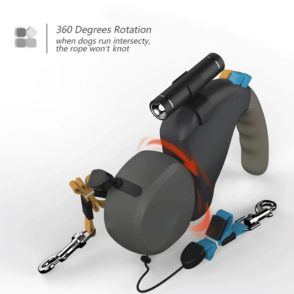 Dailypets Dual Retractable Dog Leash with 360° Swivel and Independent Brake Controls