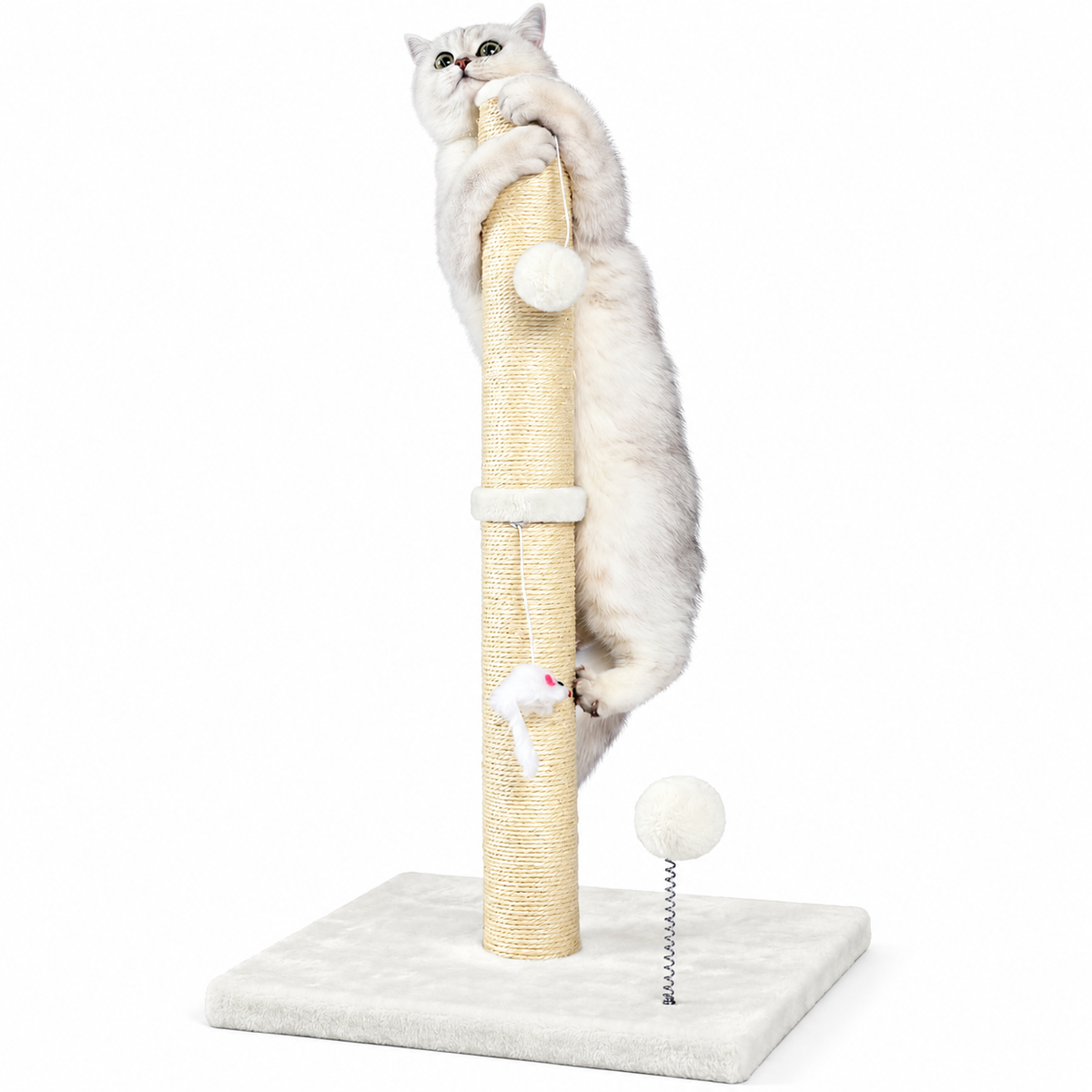 POUPIPETS Cat Scratching Post – 32" Tall Sisal Scratcher with Interactive Toys for Indoor Cats