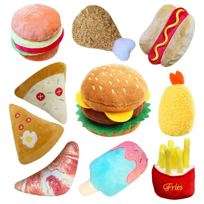 Dailypets Plush Burger & Fries Dog Toy with Squeaker for Playtime
