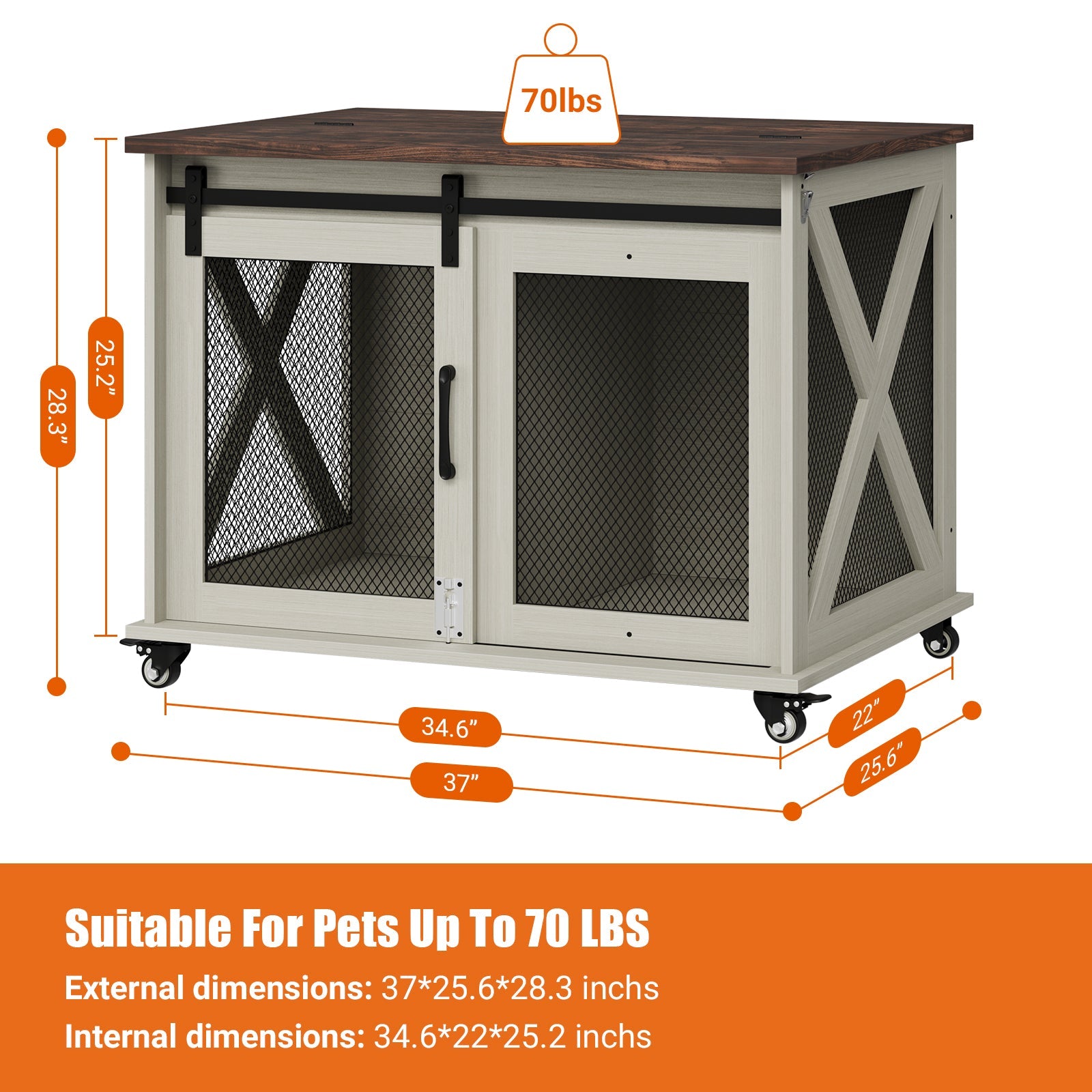 Dailypets 37-Inch Dog Crate Furniture with Sliding Barn Door and Flip-Top Access