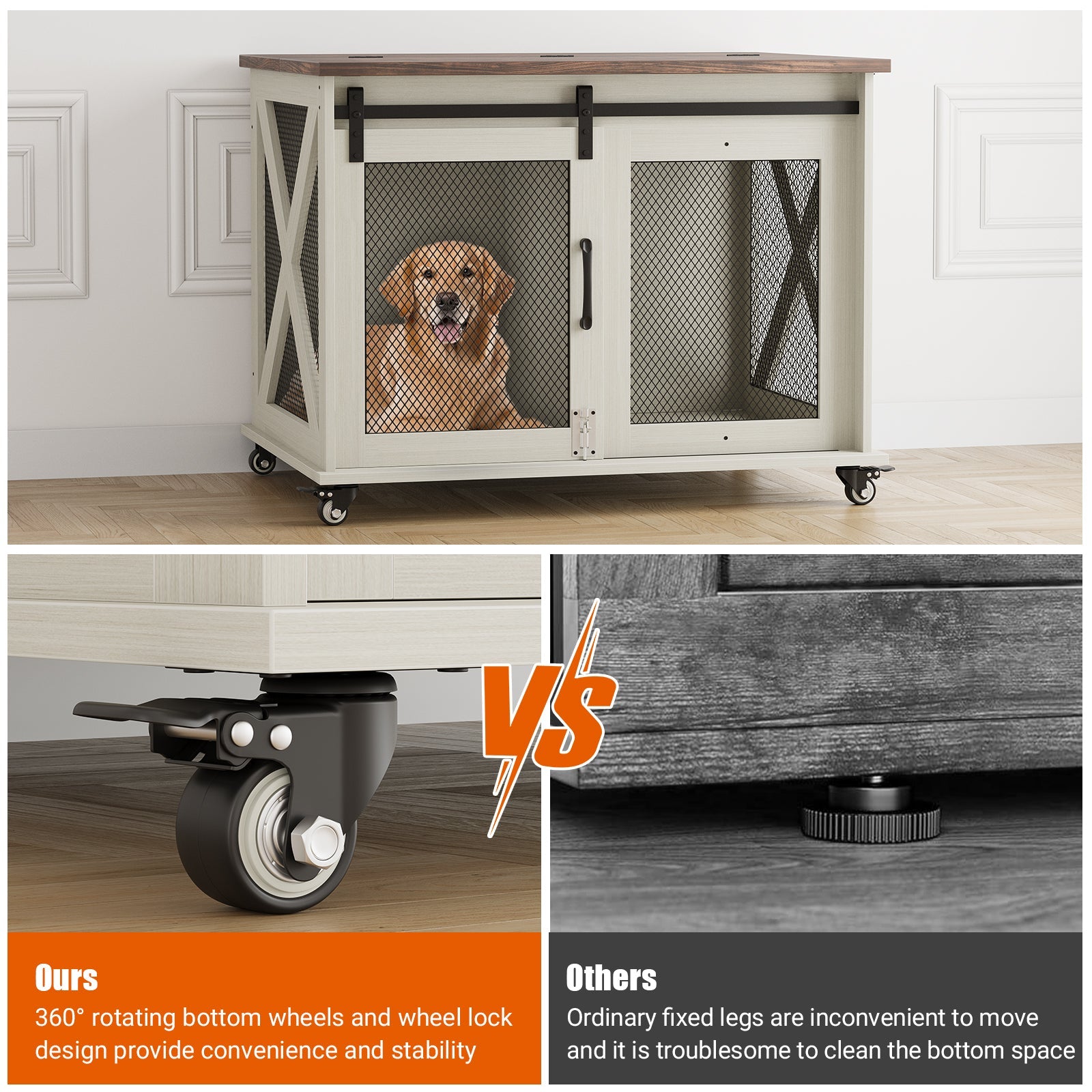 Dailypets 37-Inch Dog Crate Furniture with Sliding Barn Door and Flip-Top Access