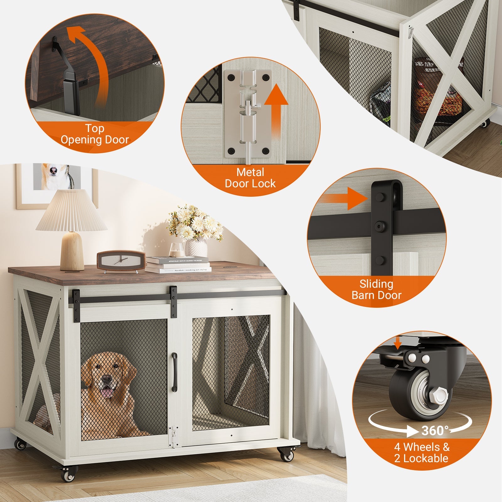 Dailypets 37-Inch Dog Crate Furniture with Sliding Barn Door and Flip-Top Access