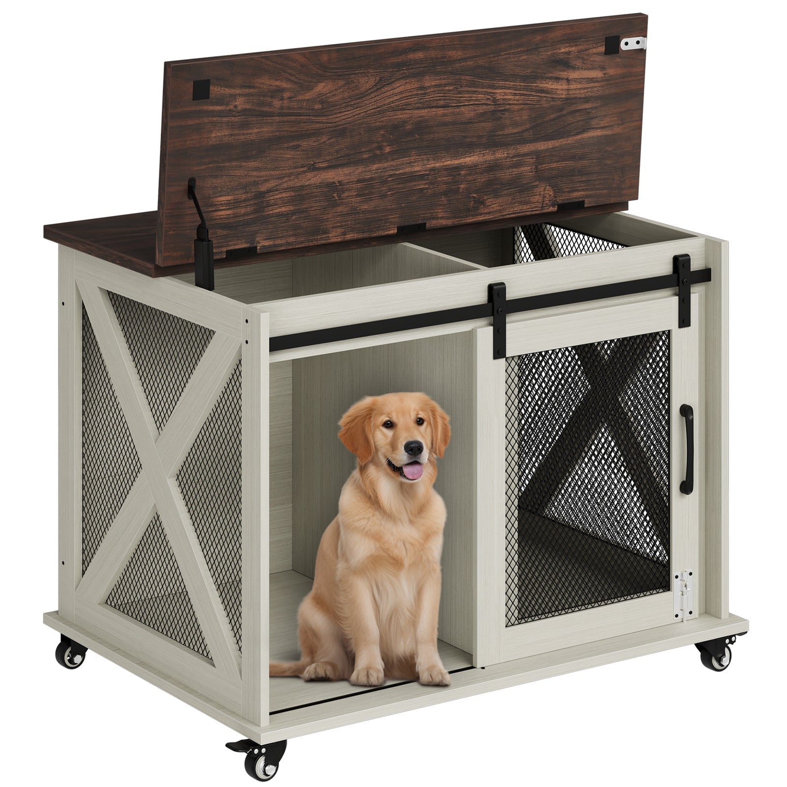 Dailypets 37-Inch Dog Crate Furniture with Sliding Barn Door and Flip-Top Access