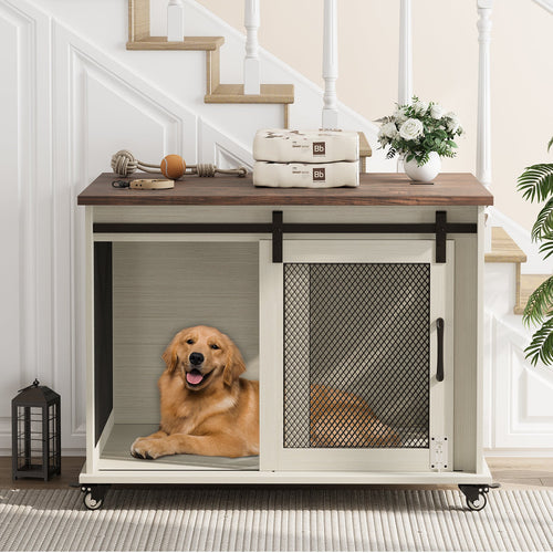 Dailypets 37-Inch Dog Crate Furniture with Sliding Barn Door and Flip-Top Access