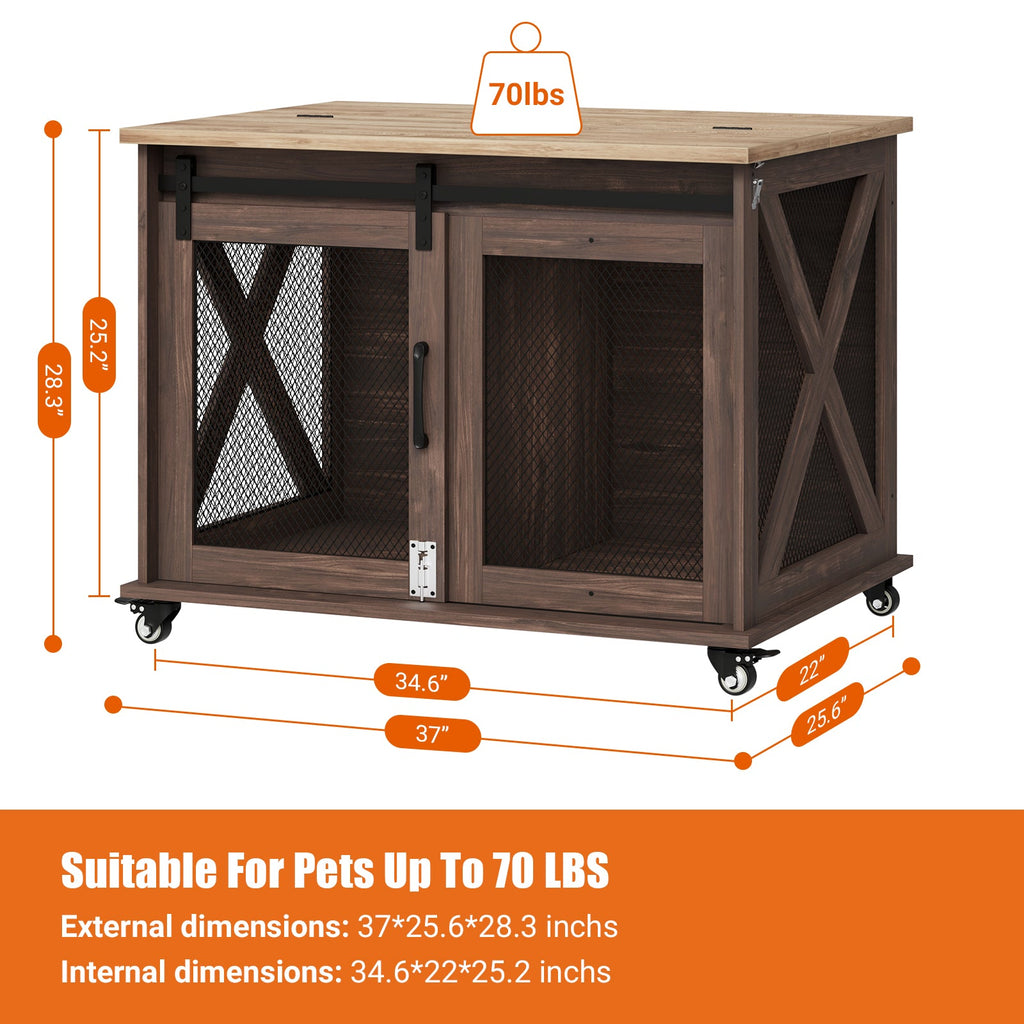Dailypets Sliding Barn Door Dog Crate Furniture with Flip-Top Access