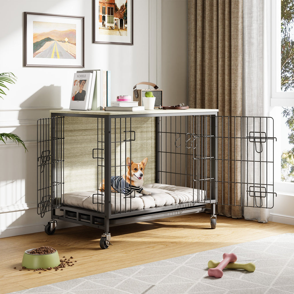 Dailypets Medium Indoor Dog Kennel with Dual Entry & Lockable Wheels