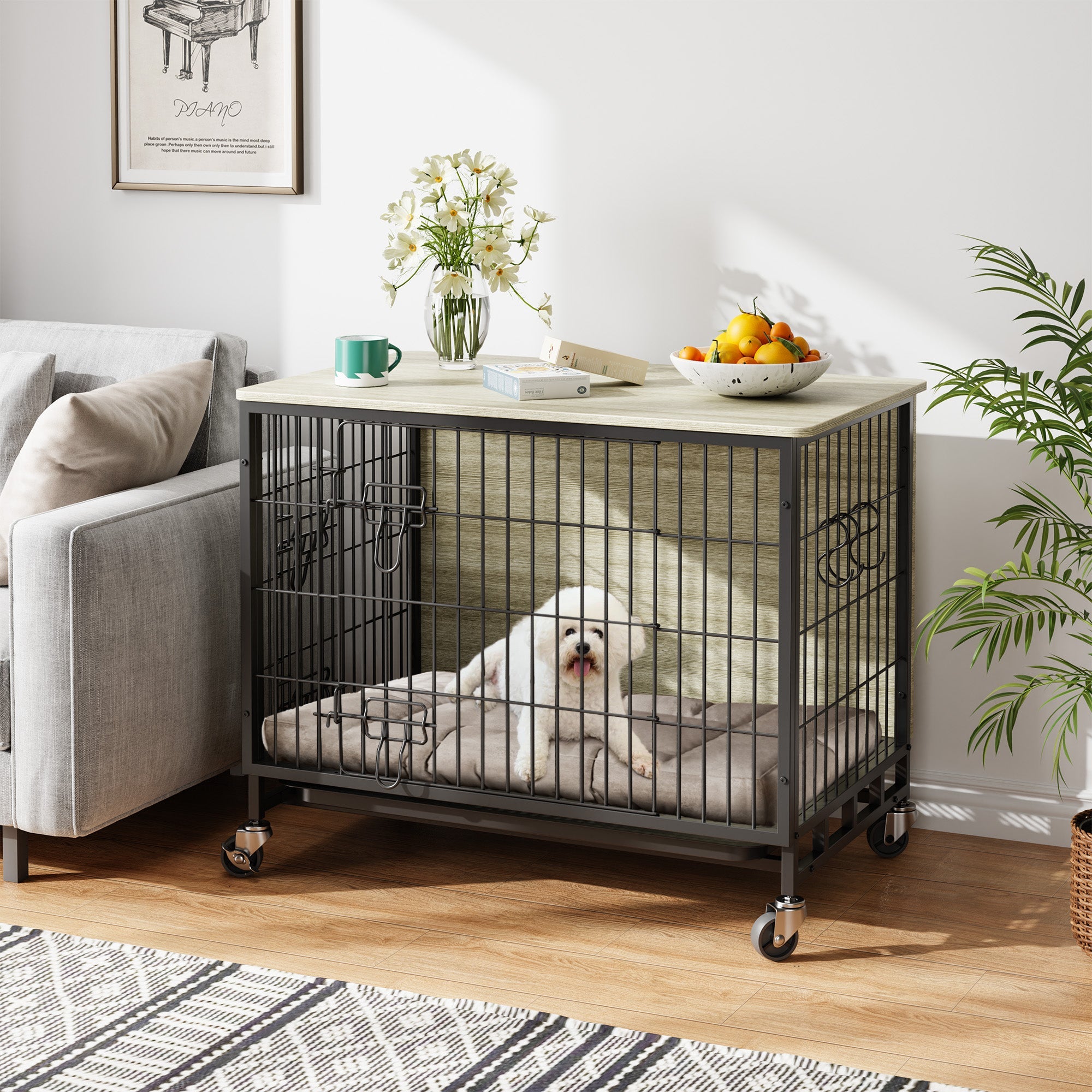 Dailypets Medium Indoor Dog Kennel with Dual Entry & Lockable Wheels