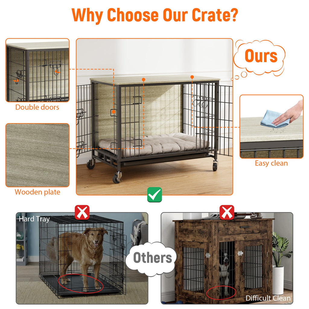 Dailypets Medium Indoor Dog Kennel with Dual Entry & Lockable Wheels