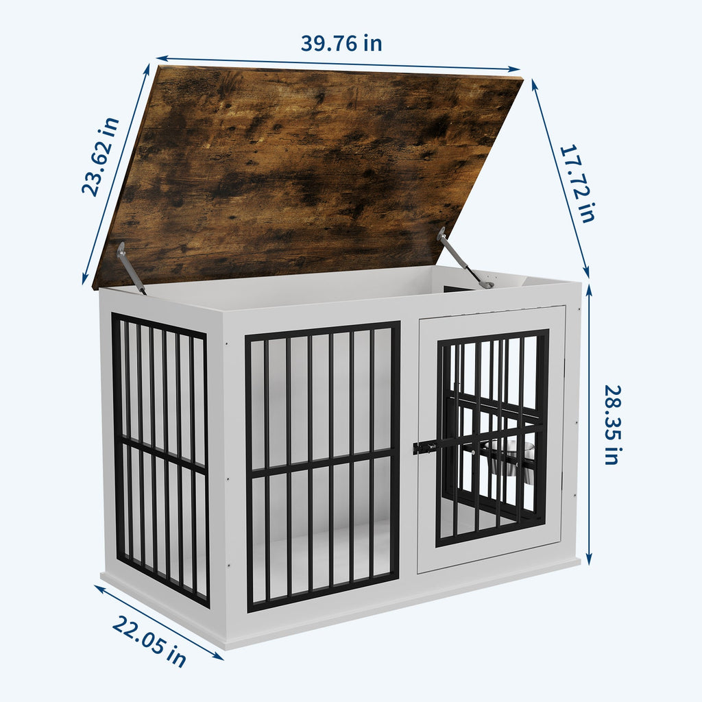 Dailypets Wooden Indoor Dog Kennel with Lift-Top Compartment and Feeding Station