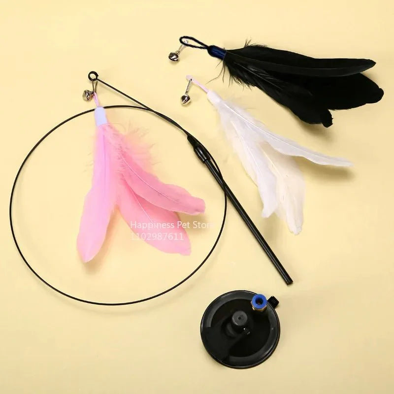 Dailypets Interactive Feather Wand for Cats with Suction Cup & Bell Toy for Indoor Play