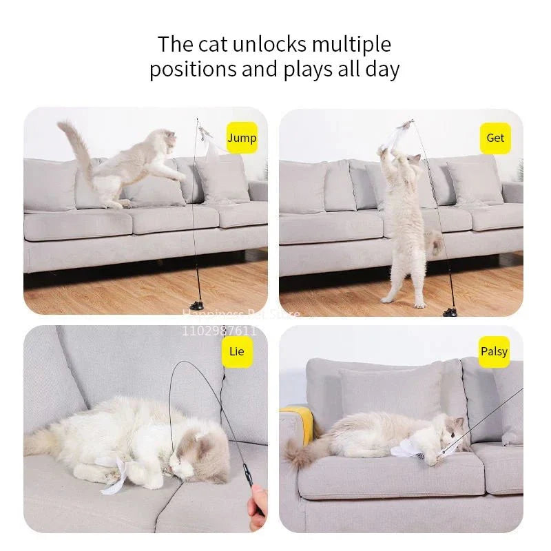 Dailypets Interactive Feather Wand for Cats with Suction Cup & Bell Toy for Indoor Play