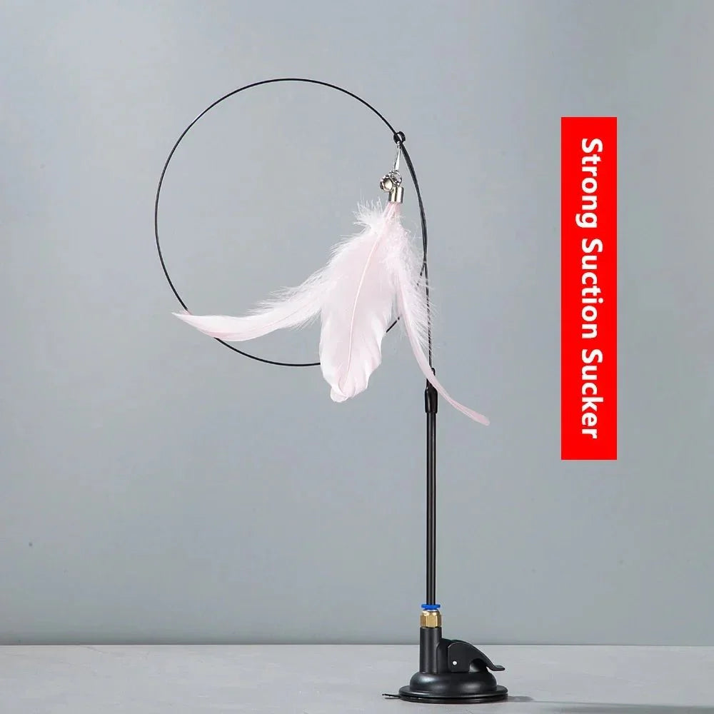 Dailypets Interactive Feather Wand for Cats with Suction Cup & Bell Toy for Indoor Play