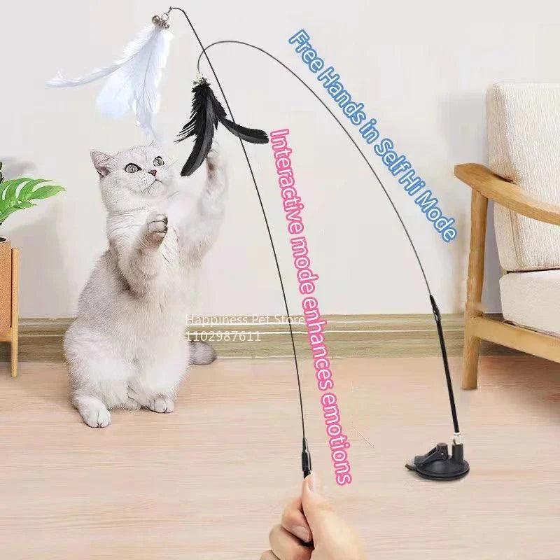 Dailypets Interactive Feather Wand for Cats with Suction Cup & Bell Toy for Indoor Play