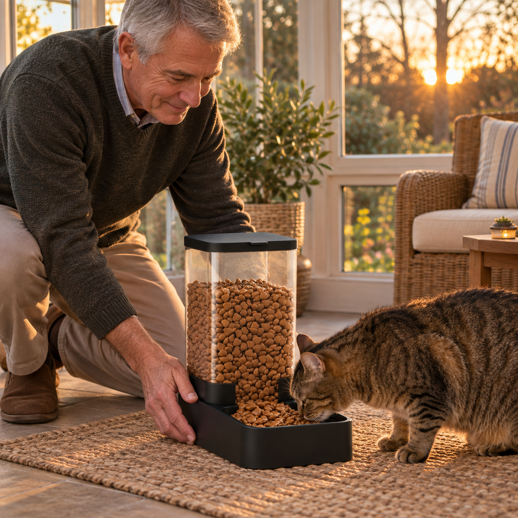 POUPIPETS Gravity Pet Feeder & Water Dispenser Set – 3.3L Automatic Food & Water Station