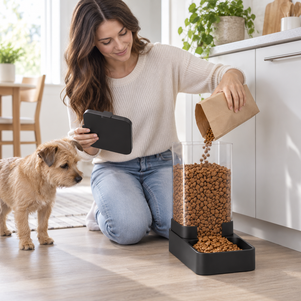POUPIPETS Gravity Pet Feeder & Water Dispenser Set – 3.3L Automatic Food & Water Station