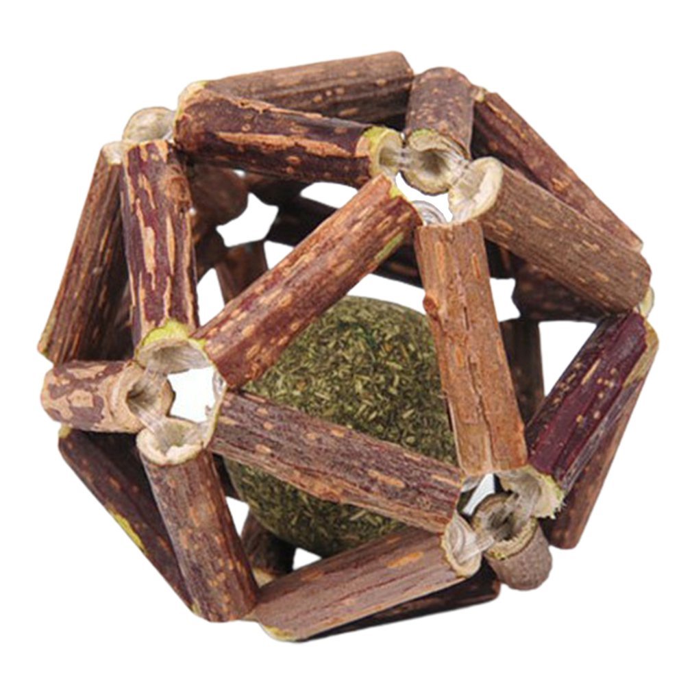 Dailypets Catnip Chew Toy – Natural Wood Teaser Ball for Interactive Indoor Cat Play