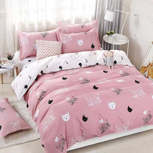 Dailypets Cat Lover Bedding Set – Two-Tone Microfiber Duvet Cover with Bed Sheet