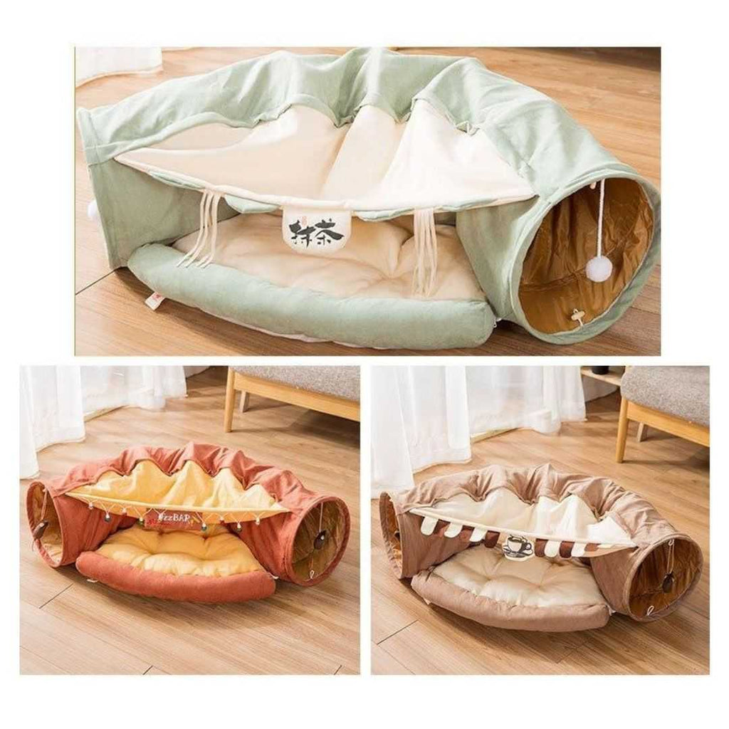Dailypets Indoor Cat Bed with Tunnel, Cozy Glamping Hideaway for Cats