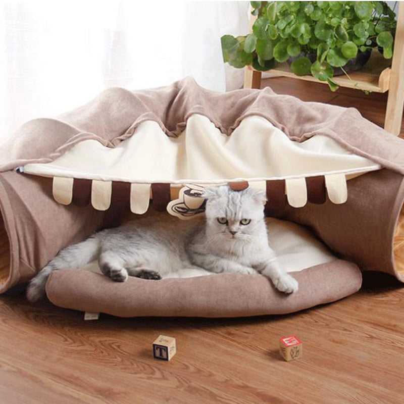 Dailypets Cat Tunnel Bed – Cozy Plush Hideout for Play & Rest