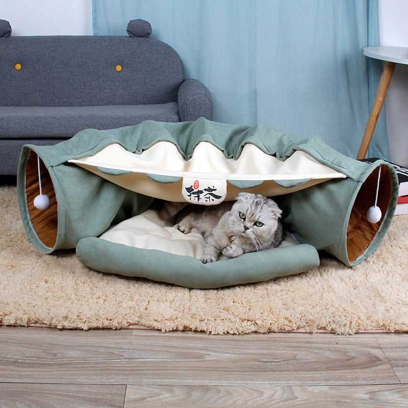 Dailypets Indoor Cat Bed with Tunnel, Cozy Glamping Hideaway for Cats