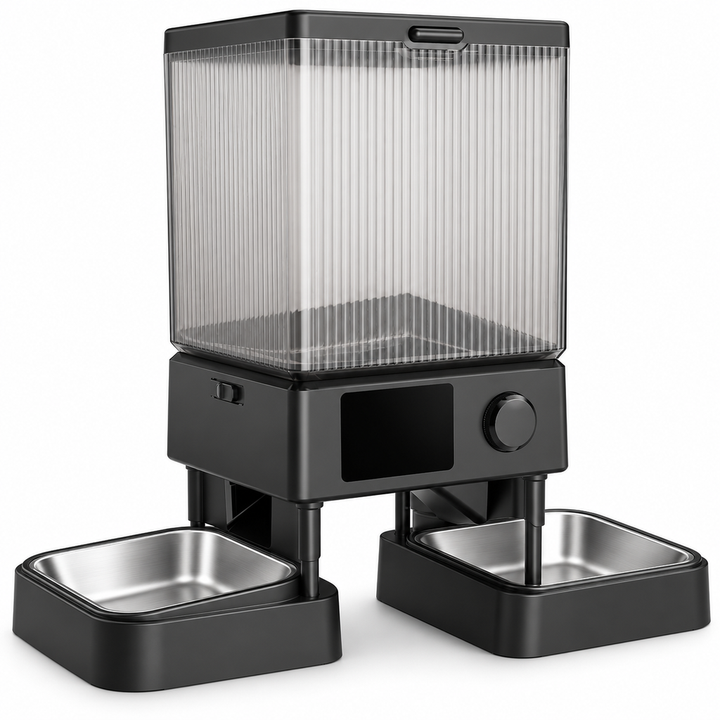 POUPIPETS Automatic Pet Feeder – Smart Timed Food Dispenser with Dual Bowls for 2 Cats