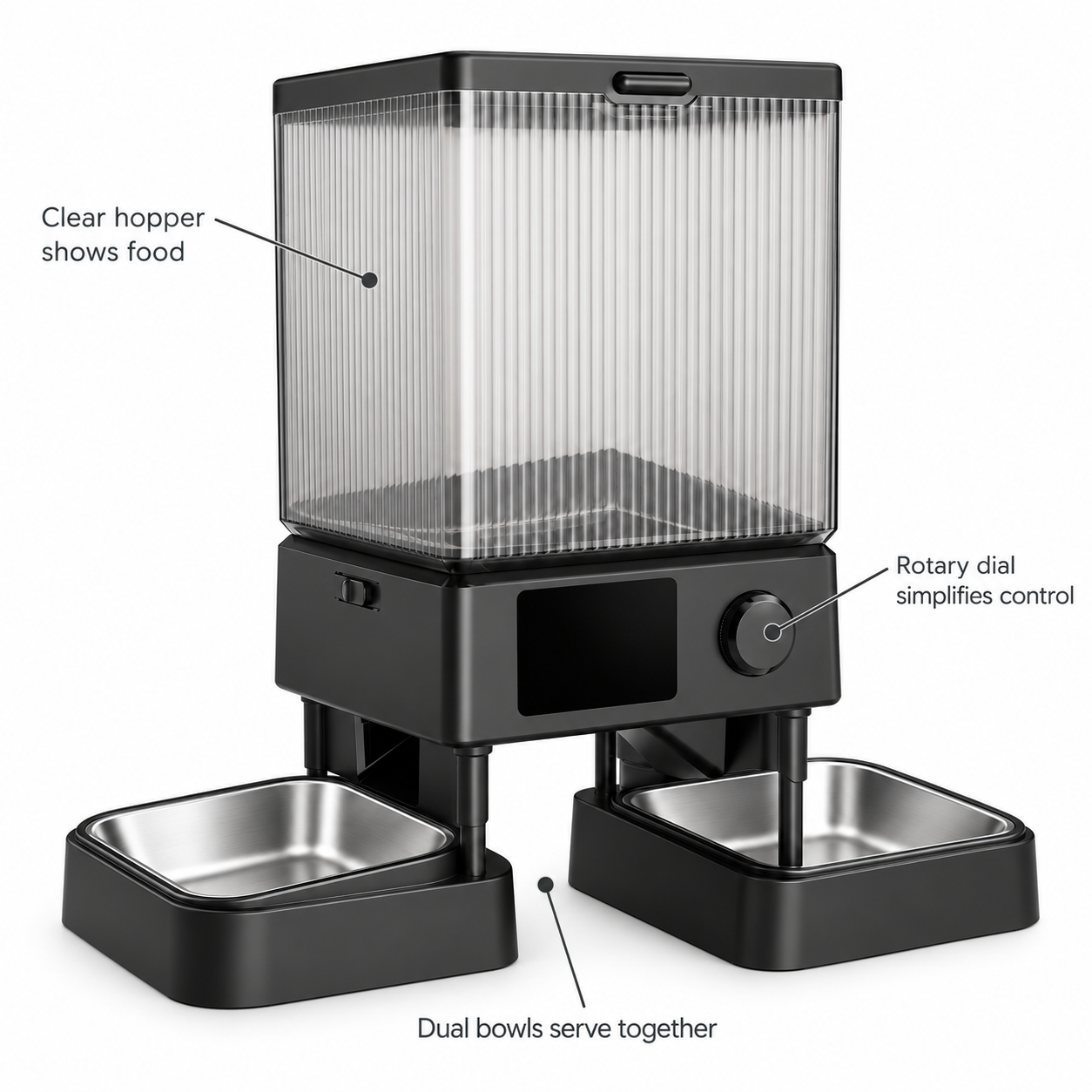 POUPIPETS Automatic Pet Feeder – Smart Timed Food Dispenser with Dual Bowls for 2 Cats