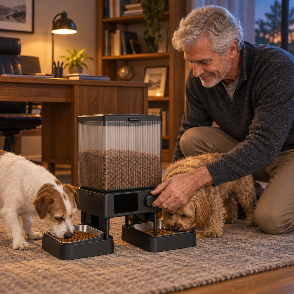 POUPIPETS Automatic Pet Feeder – Smart Timed Food Dispenser with Dual Bowls for 2 Cats