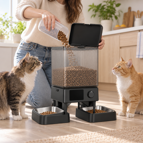 POUPIPETS Automatic Pet Feeder – Smart Timed Food Dispenser with Dual Bowls for 2 Cats