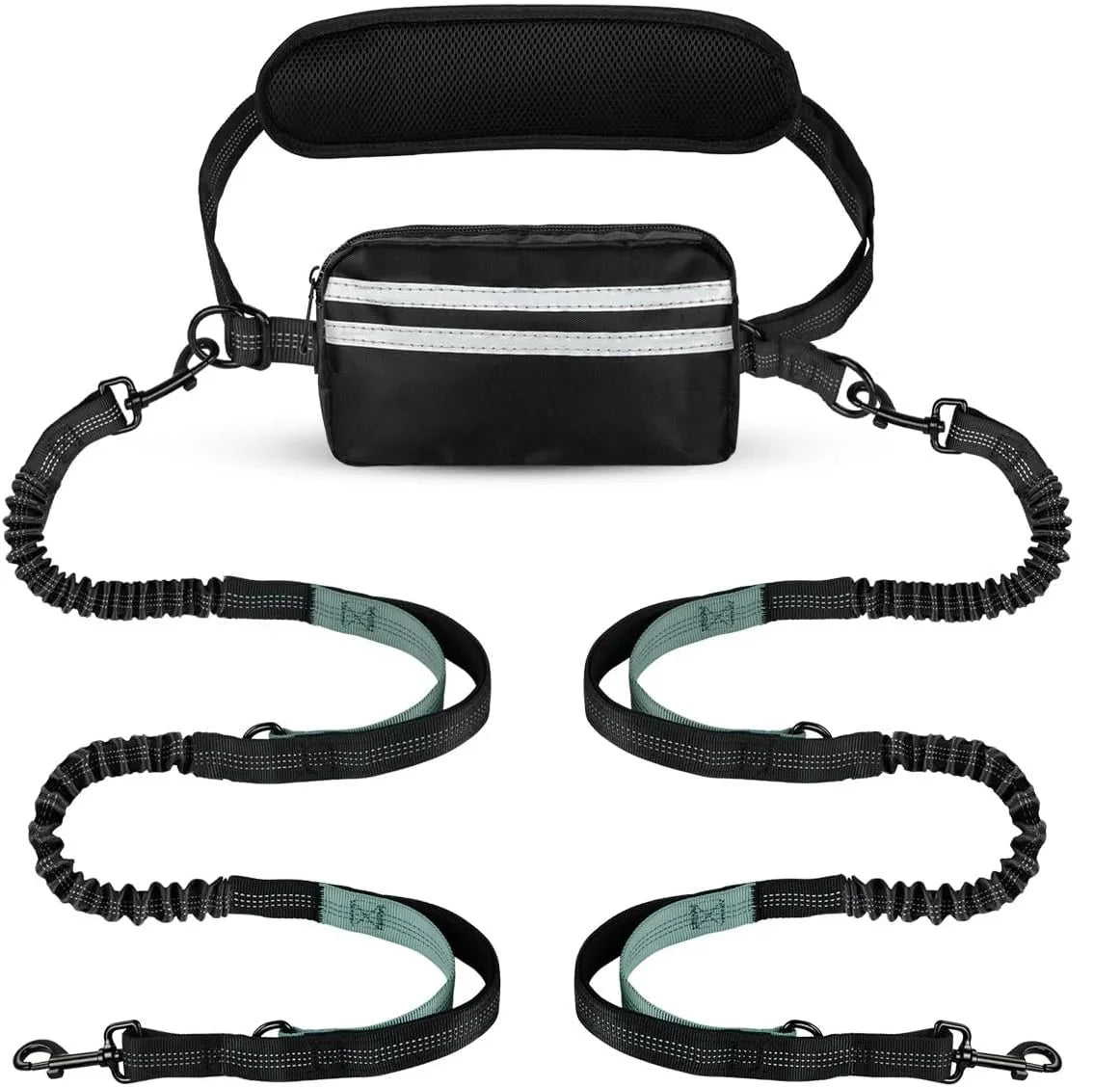 Dailypets Hands-Free Double Dog Leash with Adjustable Waist Belt and Storage Pouch
