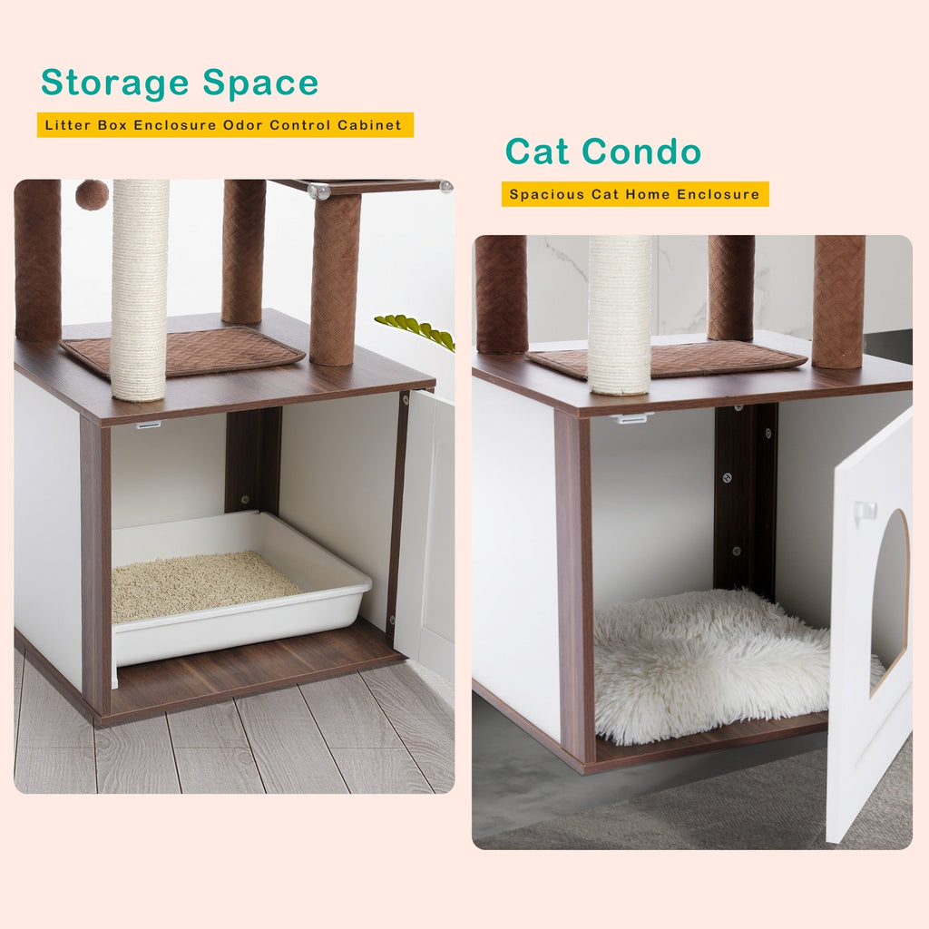 Dailypets Modern Cat Tree with Hidden Litter Box Enclosure – Multi-Level Cat Tower for Indoor Cats