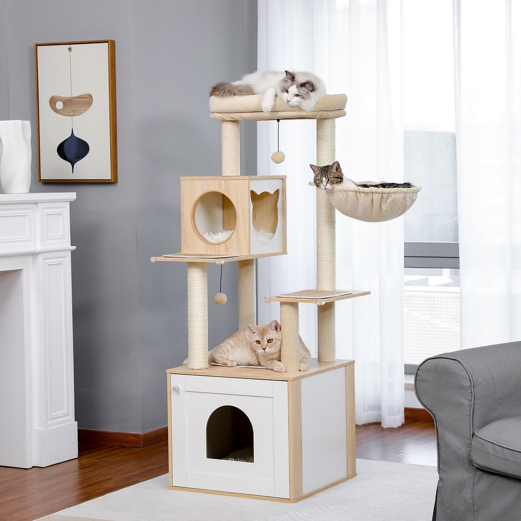 Dailypets Modern Cat Tree with Hidden Litter Box Enclosure – Multi-Level Cat Tower for Indoor Cats