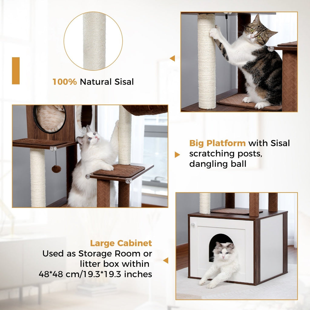 Dailypets Modern Cat Tree with Hidden Litter Box Enclosure – Multi-Level Cat Tower for Indoor Cats