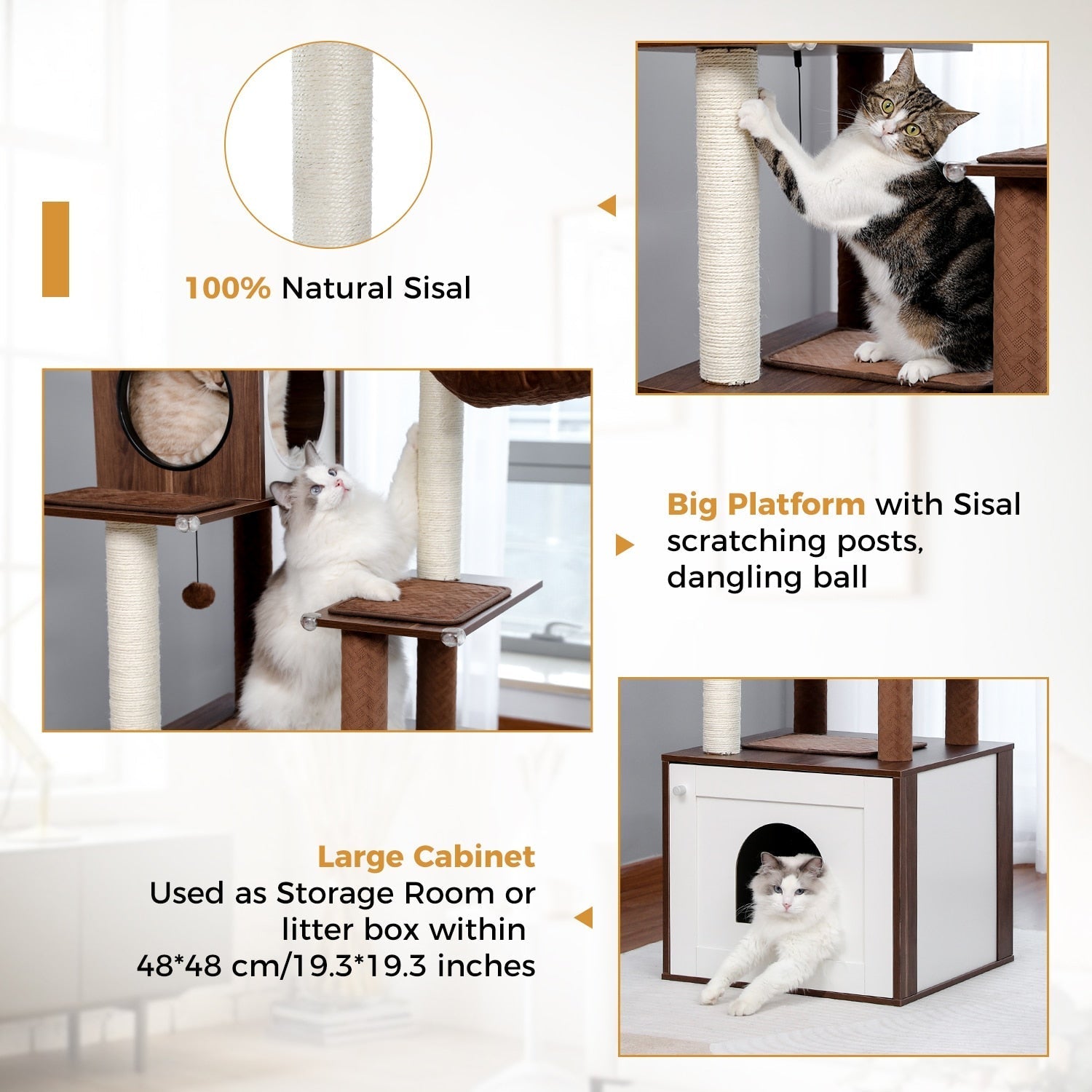 Dailypets Modern Cat Tree with Hidden Litter Box Enclosure – Multi-Level Cat Tower for Indoor Cats