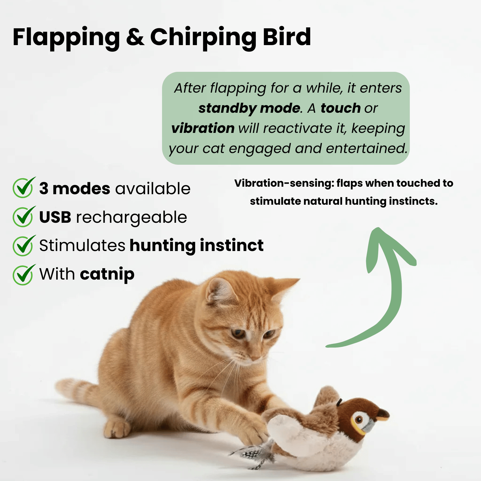 Dailypets Interactive Bird Toy for Cats with Flapping Wings, Sound & Motion Play