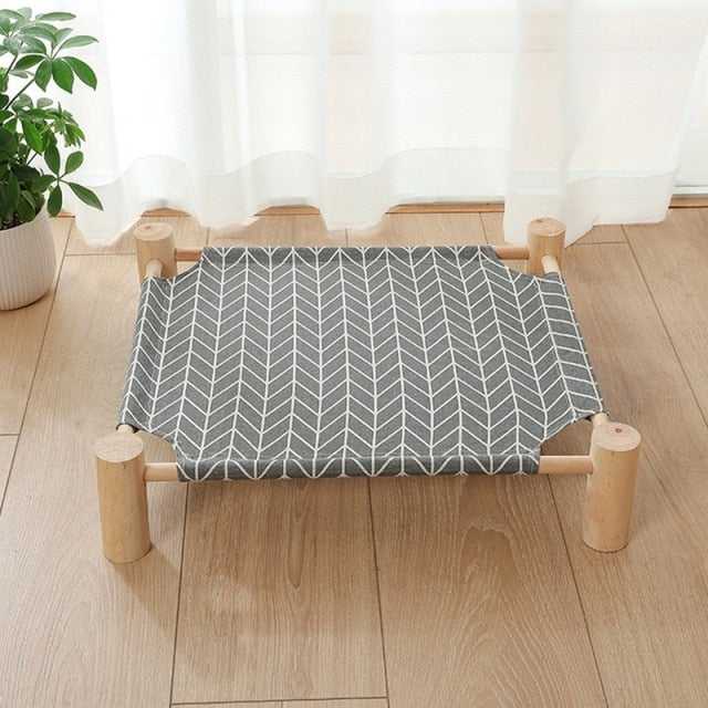 Dailypets Modern Raised Cat Bed – Japanese Style Canvas Pet Cot with Solid Wood Stand