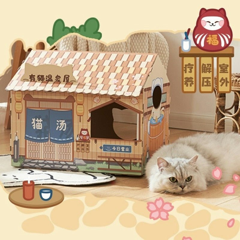 Dailypets Japanese Style Cardboard Cat House – Durable Cat Bed & Play House