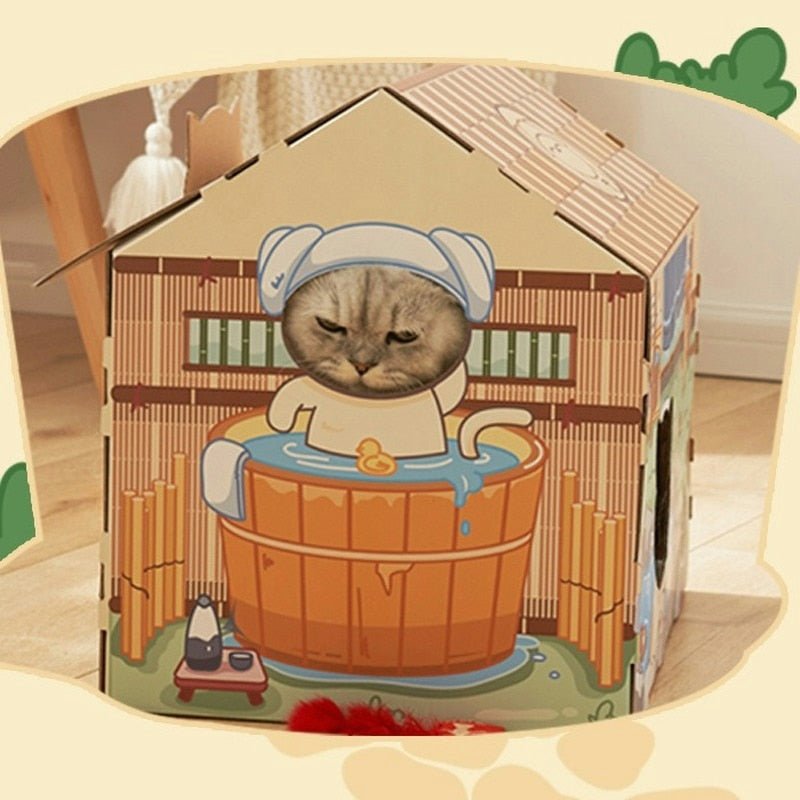 Dailypets Japanese Style Cardboard Cat House – Durable Cat Bed & Play House