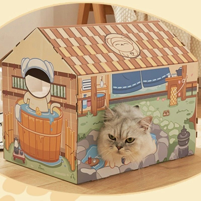 Dailypets Japanese Style Cardboard Cat House – Durable Cat Bed & Play House