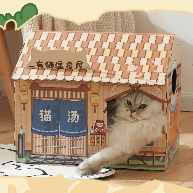 Dailypets Japanese Style Cardboard Cat House – Durable Cat Bed & Play House