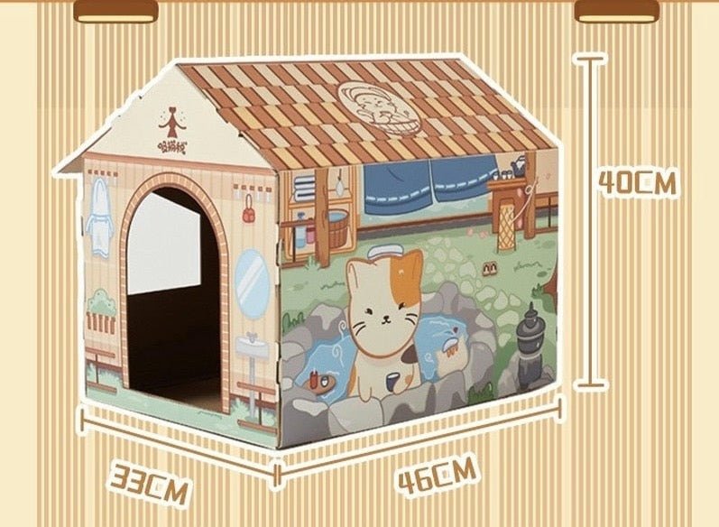 Dailypets Japanese Style Cardboard Cat House – Durable Cat Bed & Play House