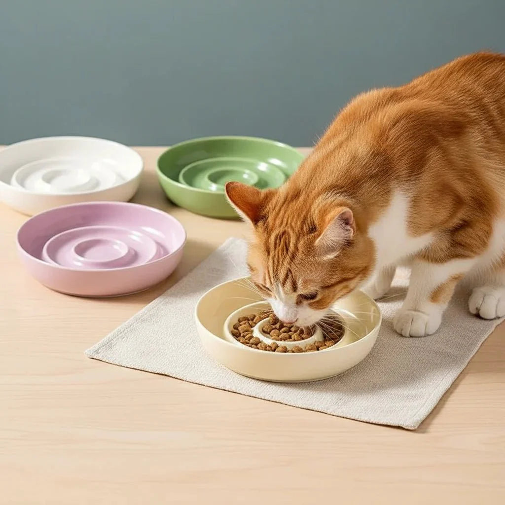 Dailypets Premium Ceramic Slow Feeder Pet Bowl with Stable Non-Slip Feeding Base