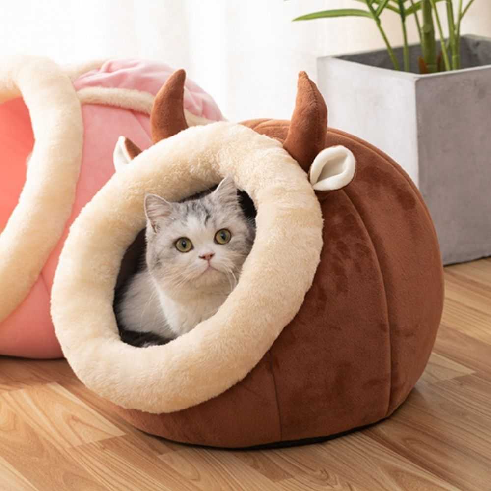 Dailypets Plush Cat Cave Bed with Warm Cushioned Interior