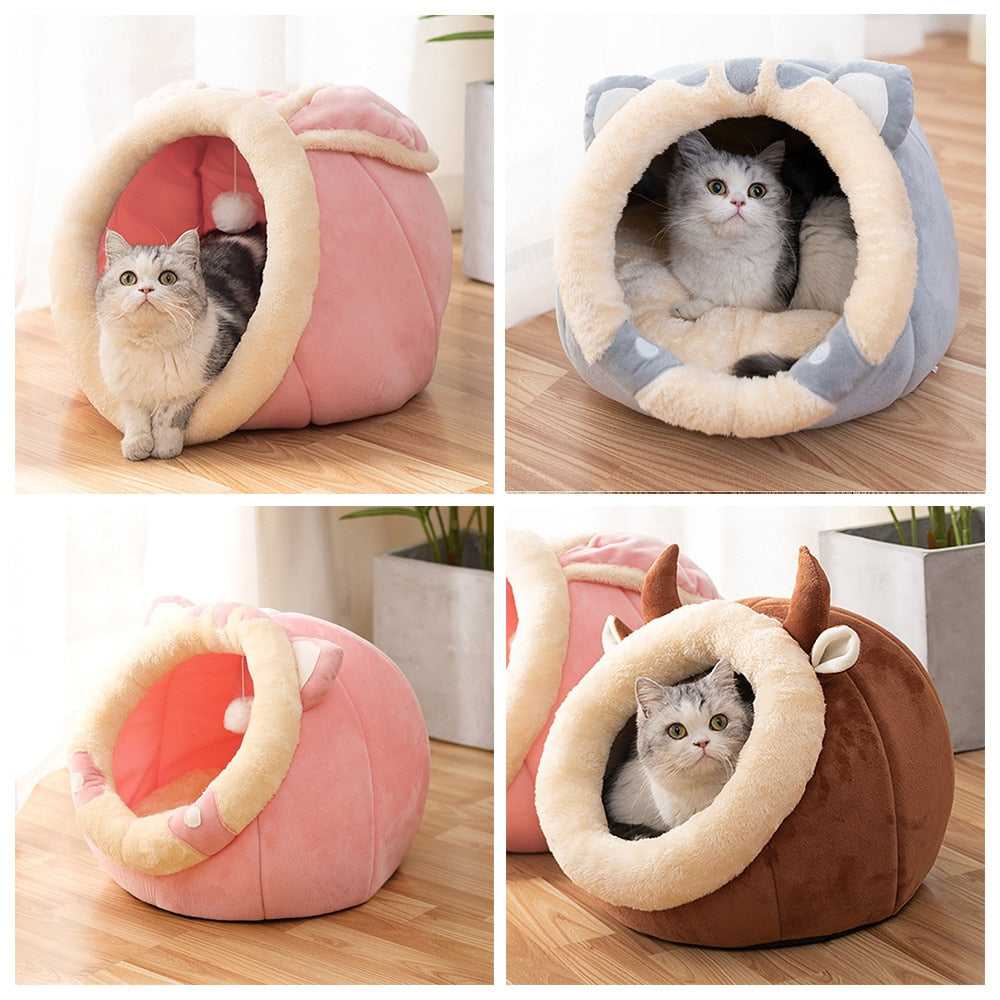 Dailypets Plush Cat Cave Bed with Warm Cushioned Interior