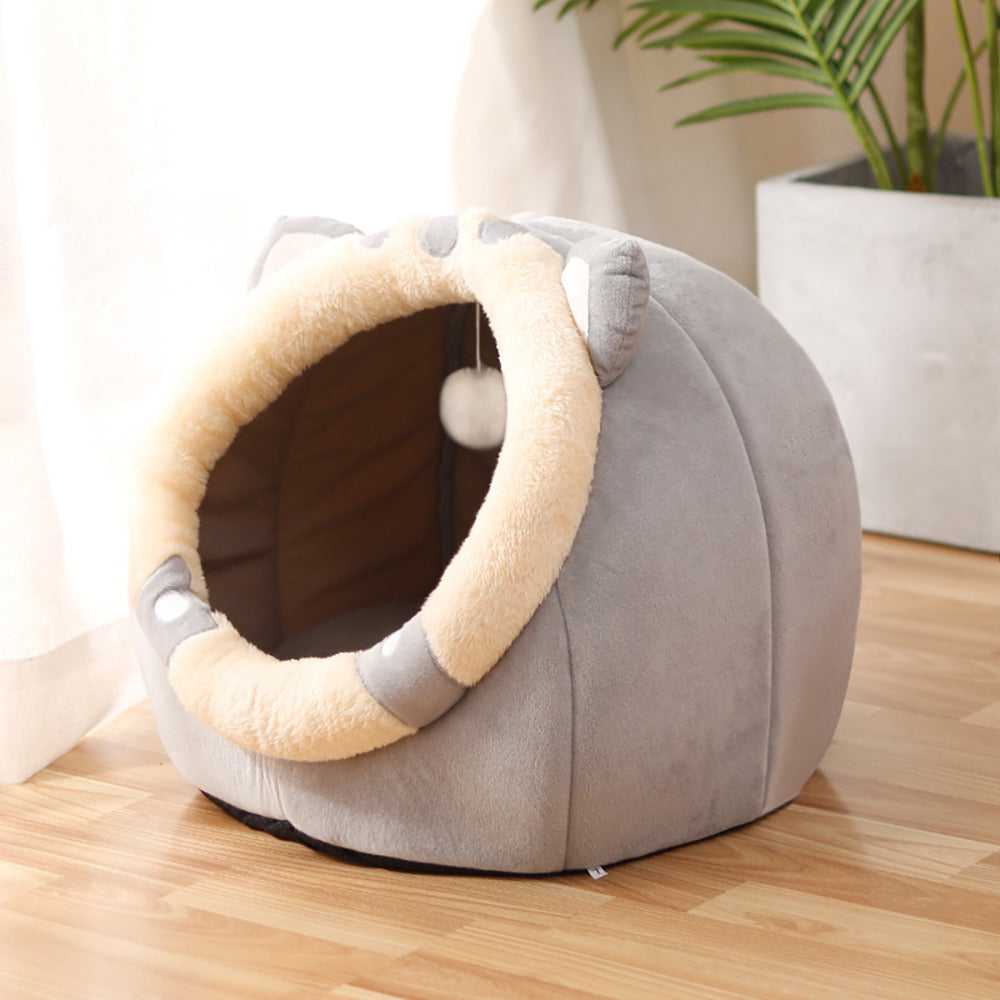 Dailypets Semi-Enclosed Plush Cat Bed with Animal Ear Design